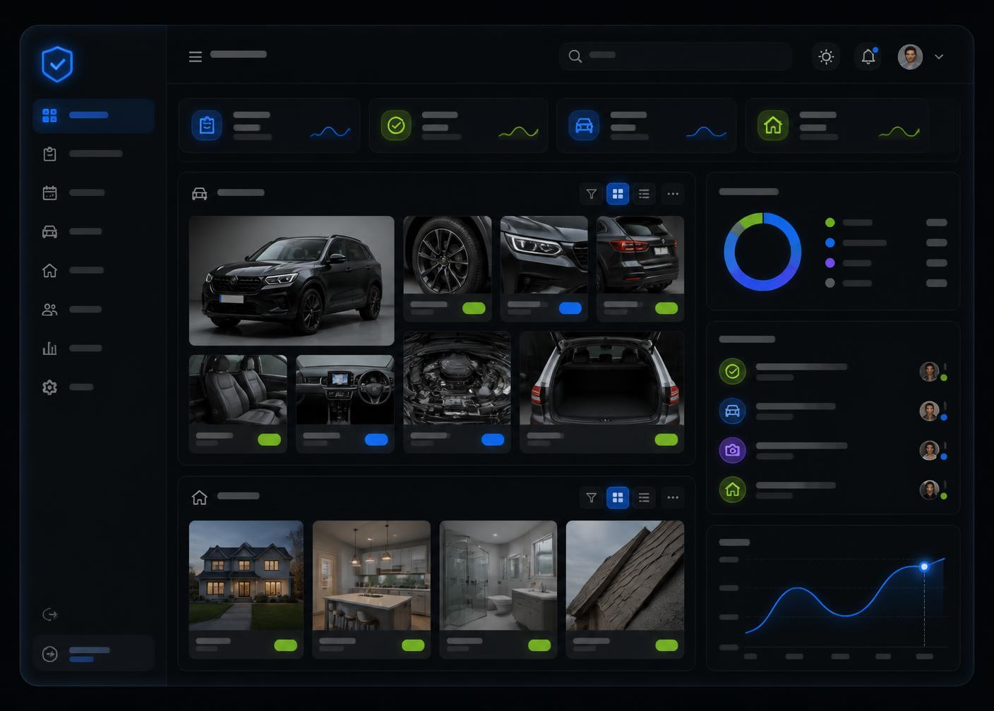 Apex Reporting dashboard showing inspection photo cards, condition rating chips and reporting charts