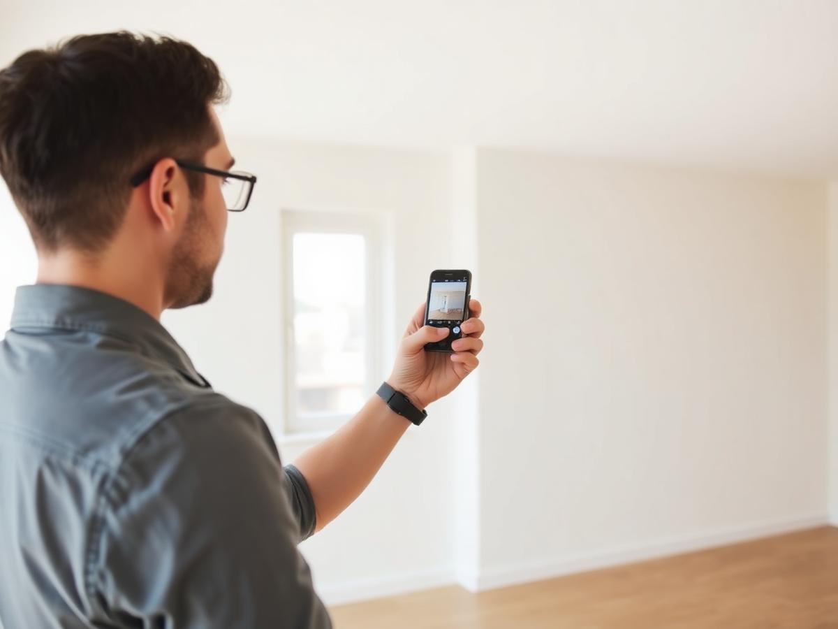 Inspector photographing an empty room during a property condition inspection